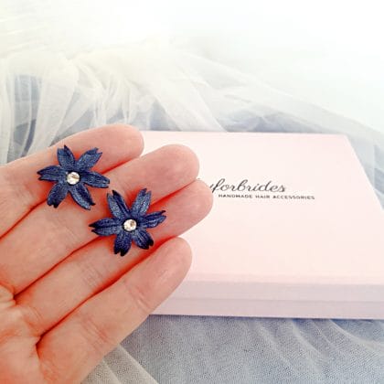 Dark blue floral stud earrings Navy blue flower earrings