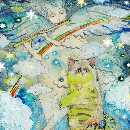 Art prints angel cat rainbow
