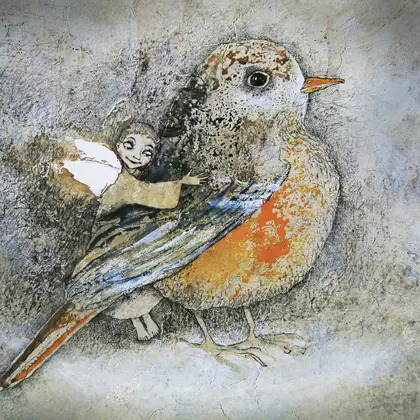 Kawaii art print bird angel