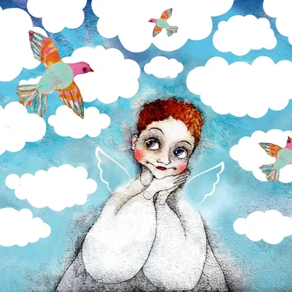 kawaii poster angel birds clouds