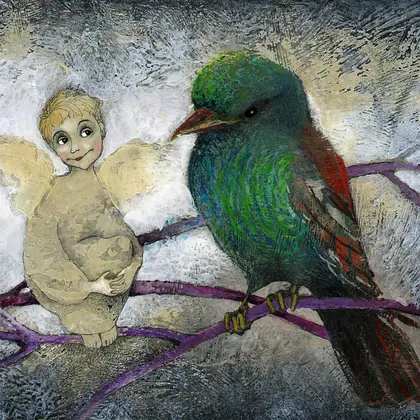 whimsical art print bird angel