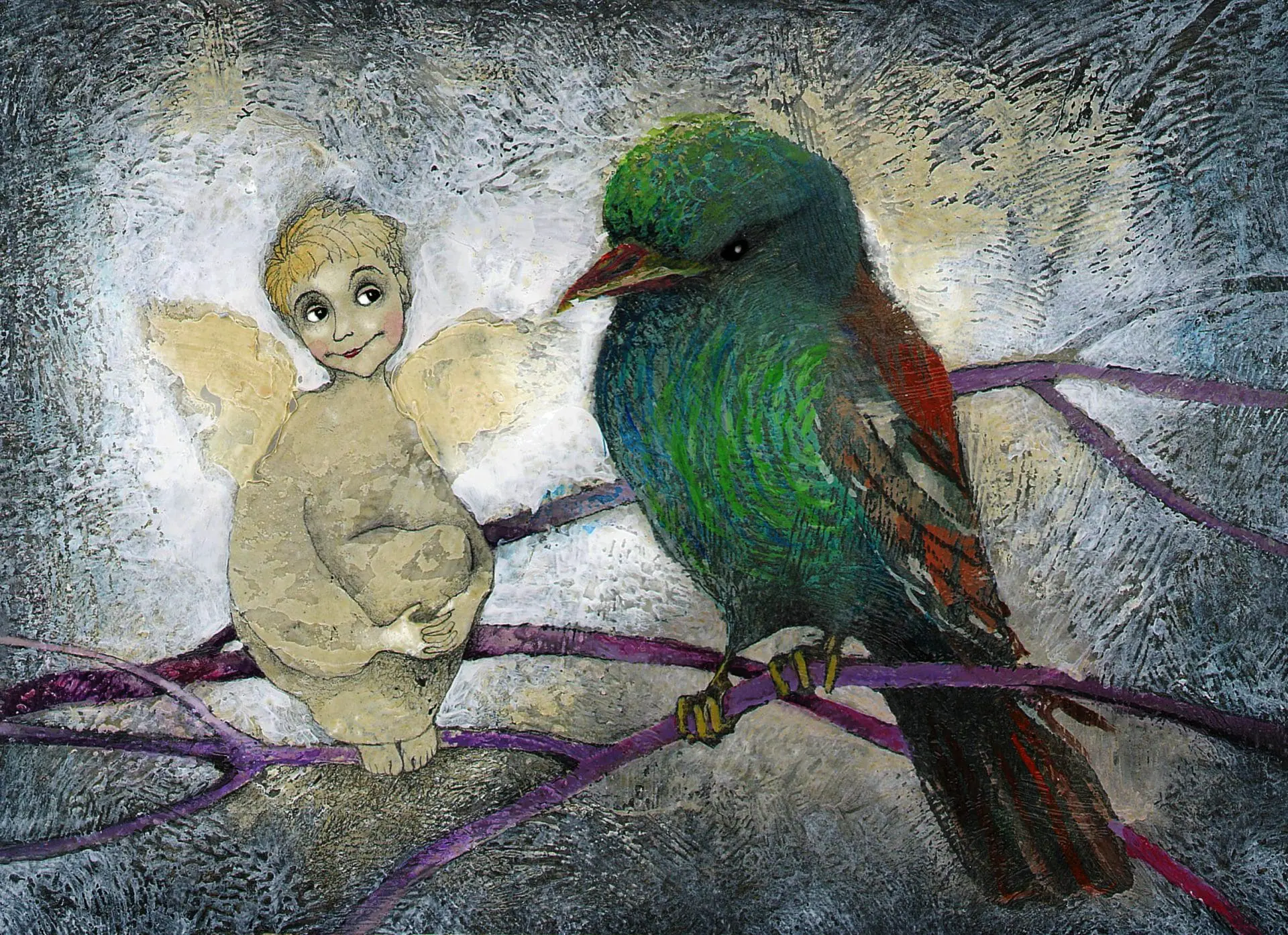 Whimsical art prints Miracle Funny bird painting 1 whimsical art print bird angel