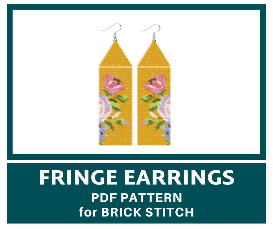 Mustard roses fringe earrings bead pattern 1 earringsbeadpattern