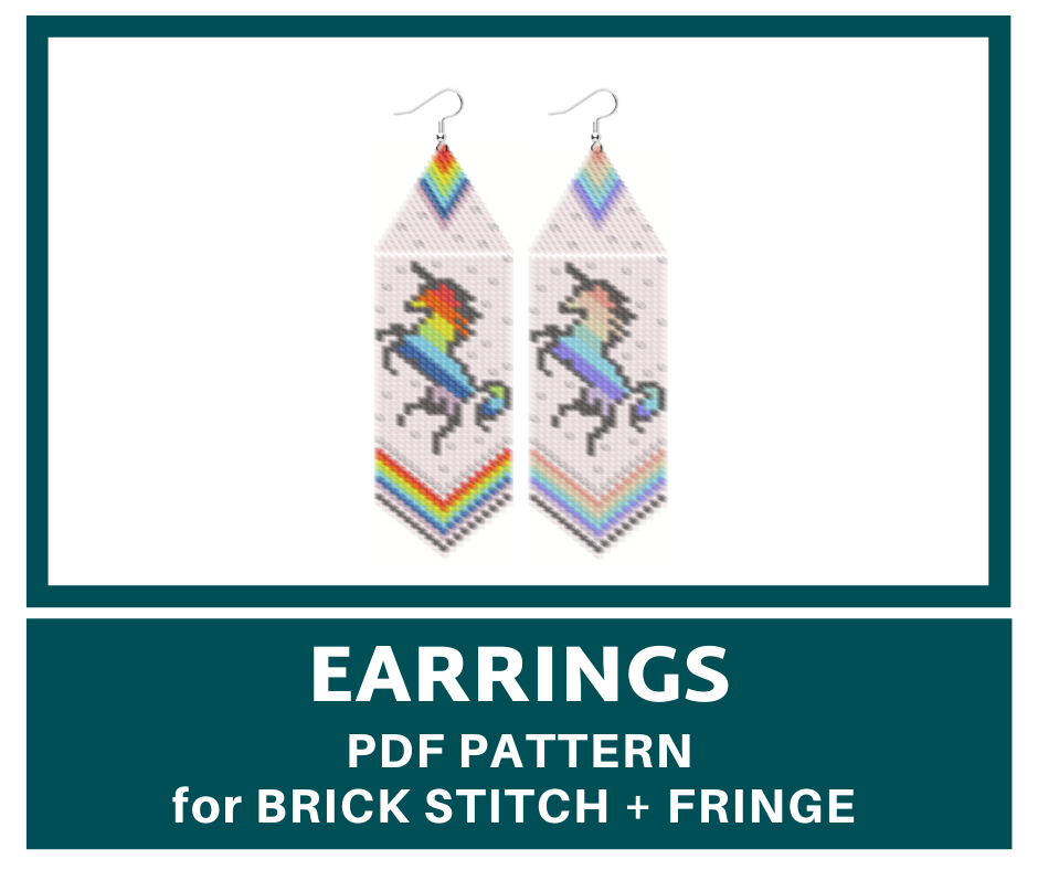 Beaded rainbow unicorn fringe earrings pattern 1 earringsbeadpattern