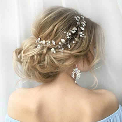 Bridal hair vine with leaves Wedding hair piece rhinestone