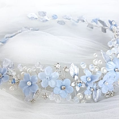 Dusty blue flowers bridal headpiece, Floral wedding hair piece