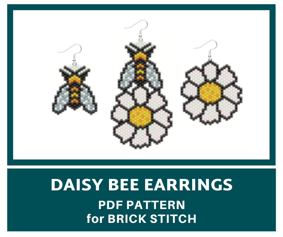 Daisy bee beaded earrings pattern for brick stitch 1 earringsbeadpattern