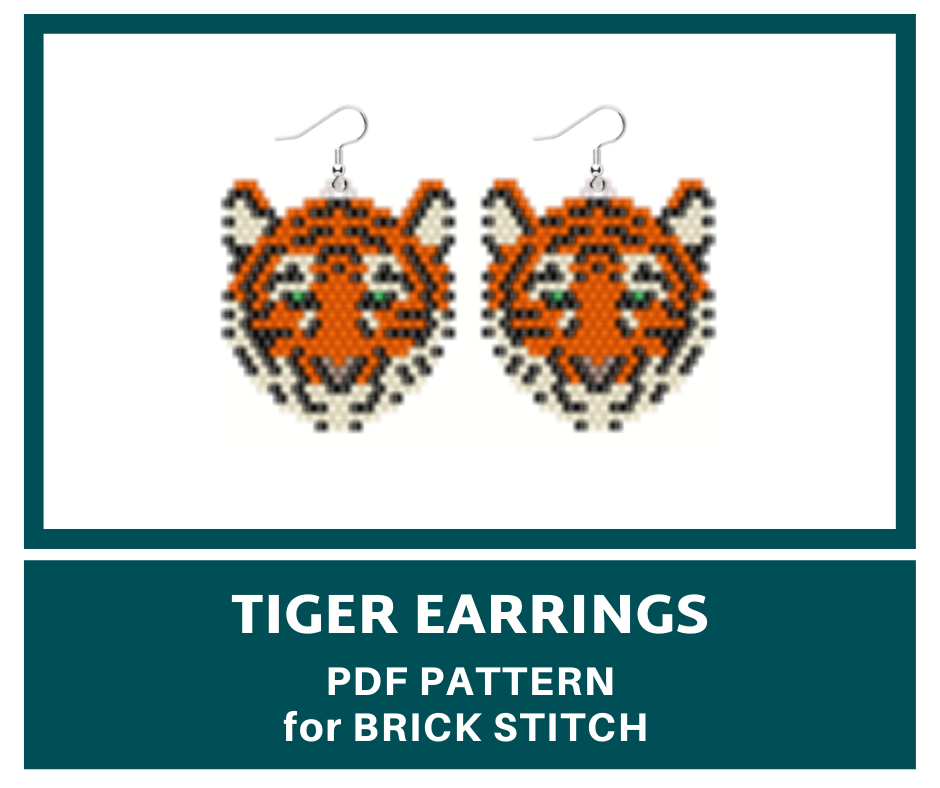 Beaded tiger earrings pattern for brick stitch 1 earringsbeadpattern
