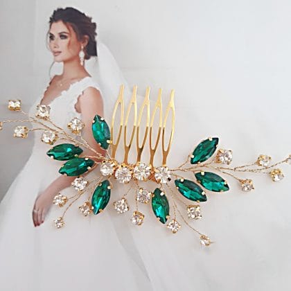 Bridal hair comb emerald Green crystal hair piece Emerald headpiece