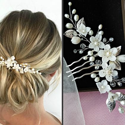 Bridal floral hair comb Flower and pearl hair piece Boho headpiece