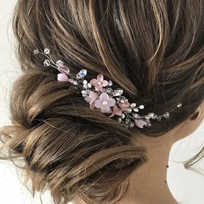 Blush pink flower pearl hair comb, Dusty pink bridal hair piece