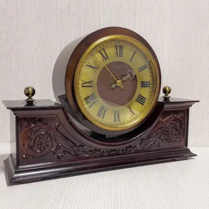 Soviet Vintage Desk Clock Vesna. Antique Wooden Mechanical clock