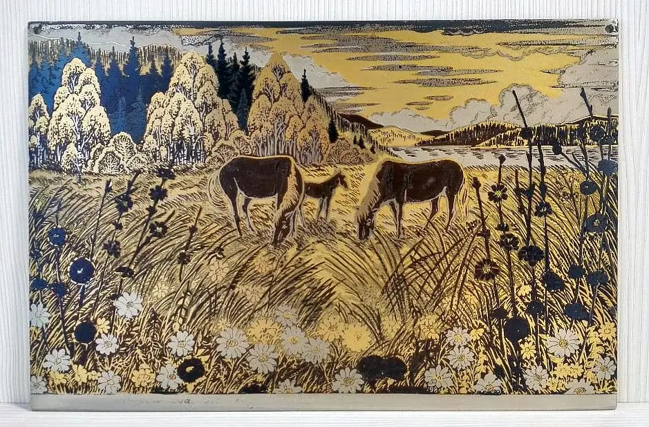 Horses Vintage Russian Painting.Antique Soviet Engraving on Steel 1 Horses Vintage Russian Painting.Antique Soviet Engraving on Steel