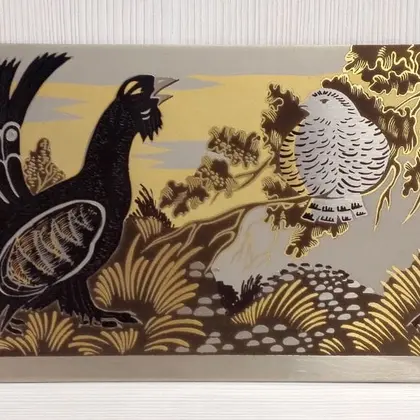Antique Russian Painting Capercaillie. Soviet Engraving on Steel