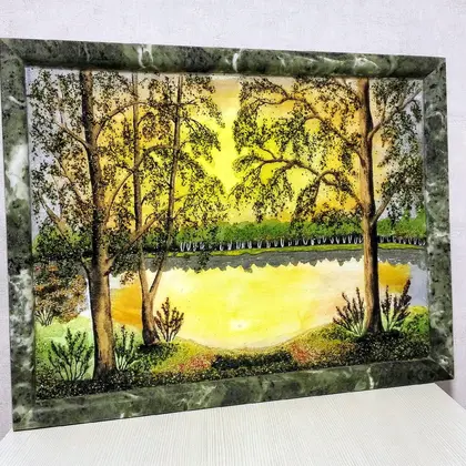 Large Soviet Vintage Painting.Handcrafted from natural stone.USSR
