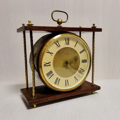 Soviet Vintage Desk Clock Vesna.Mechanical Fireplace Wooden clock