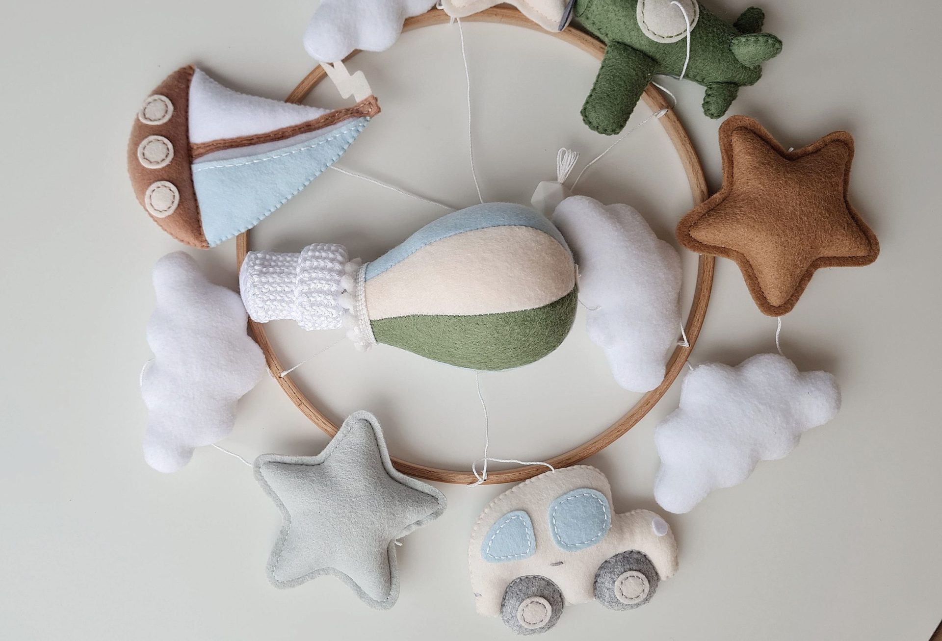 Transport baby boy mobile, airplane sailing boat hot air balloon 7 nursery mobile