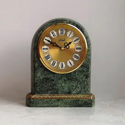 Soviet Vintage Desk Clock.Antique Russian Mantel clock in Stone