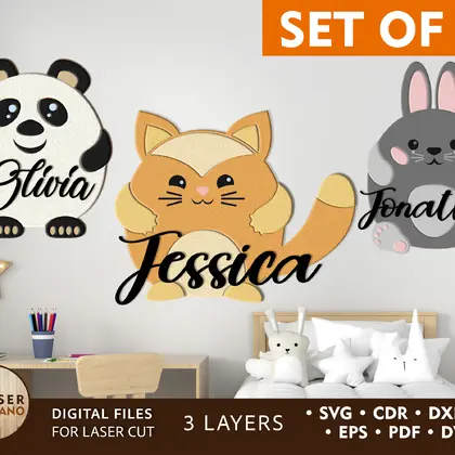 Kids Panel Animals Set Of 10 Signs Cut Design Custom Name
