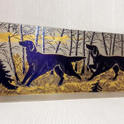 Vintage Russian Painting Hunting dog Setter.Engraving on Steel