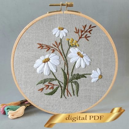 White daisy bouquet digital pattern embroidery DIY