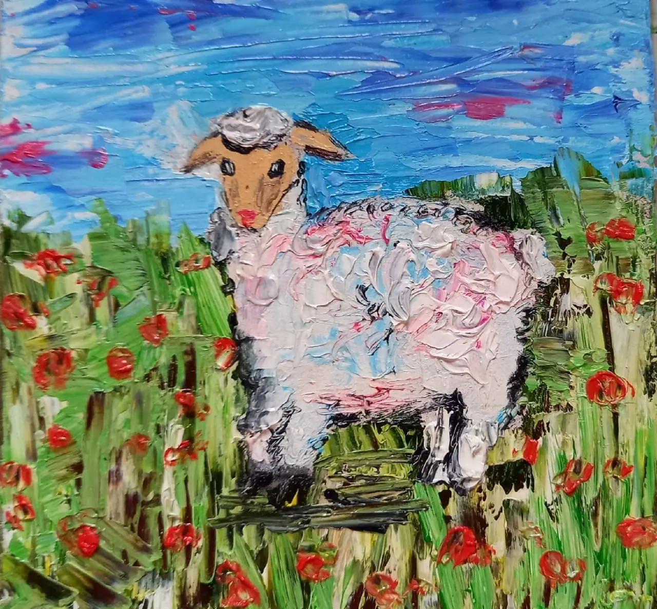 Sheep painting 6*6 inch cute original oil art 5 Sheep painting 6*6 inch cute original oil art - Image 5