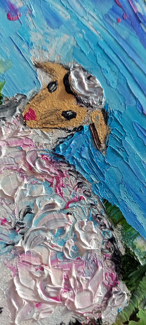 Sheep painting 6*6 inch cute original oil art 3 Sheep painting 6*6 inch cute original oil art - Image 3