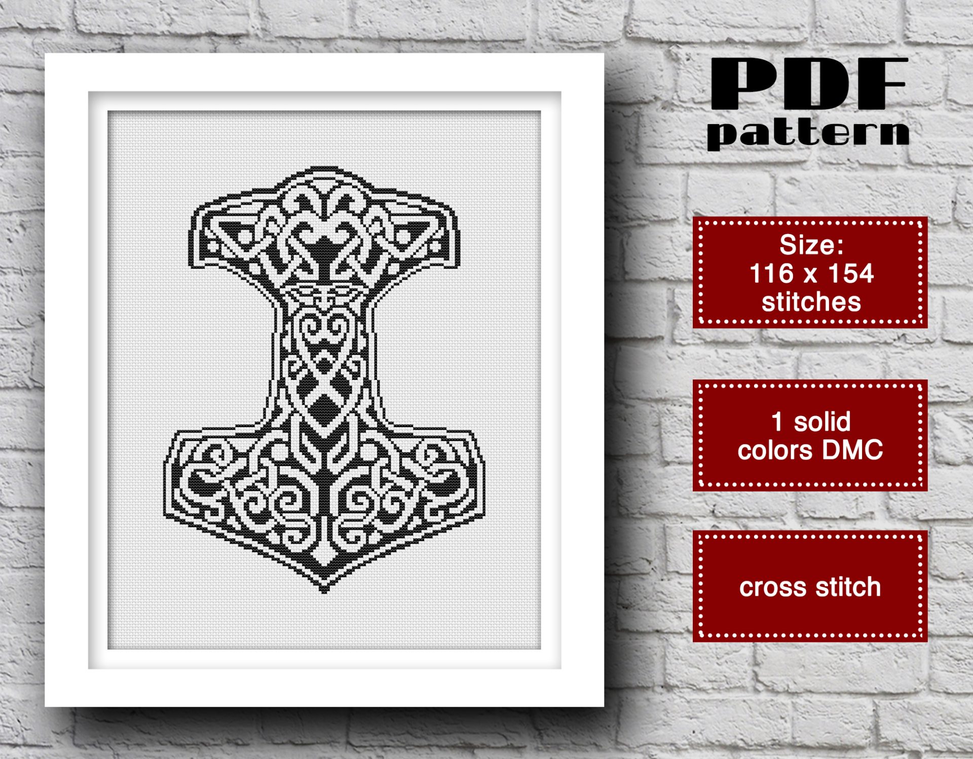 Thor's Hammer cross stitch pattern pdf, Viking cross stitch 2 Thor's Hammer cross stitch pattern pdf, Viking cross stitch - Image 2