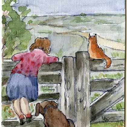 ACEO (sold) Original Art Mini Watercolor Painting Waiting For Guest