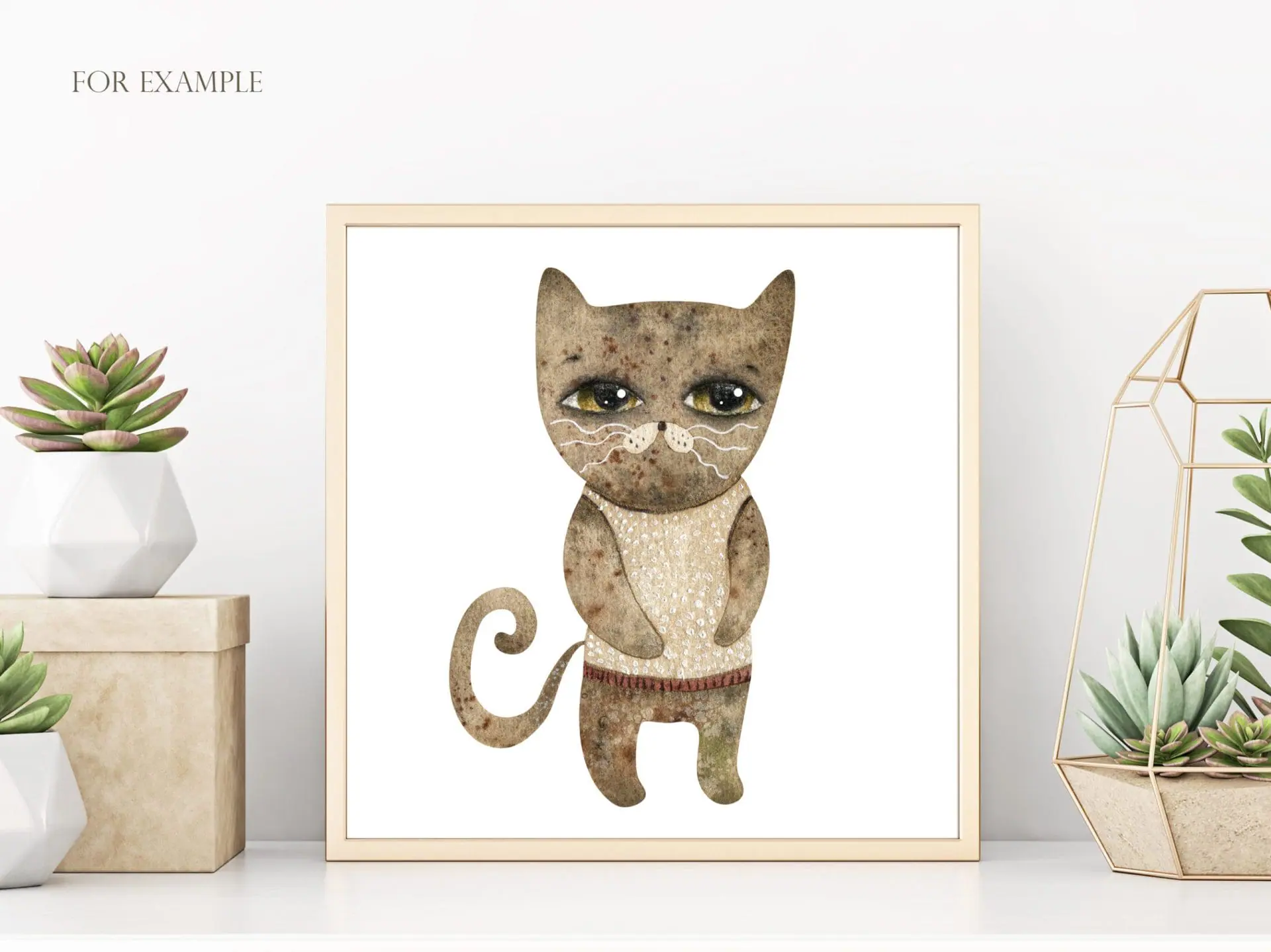 Watercolor cat clipart. Little cartoon cats and greenery 6 Watercolor cat clipart. Little cartoon cats and greenery - Image 6