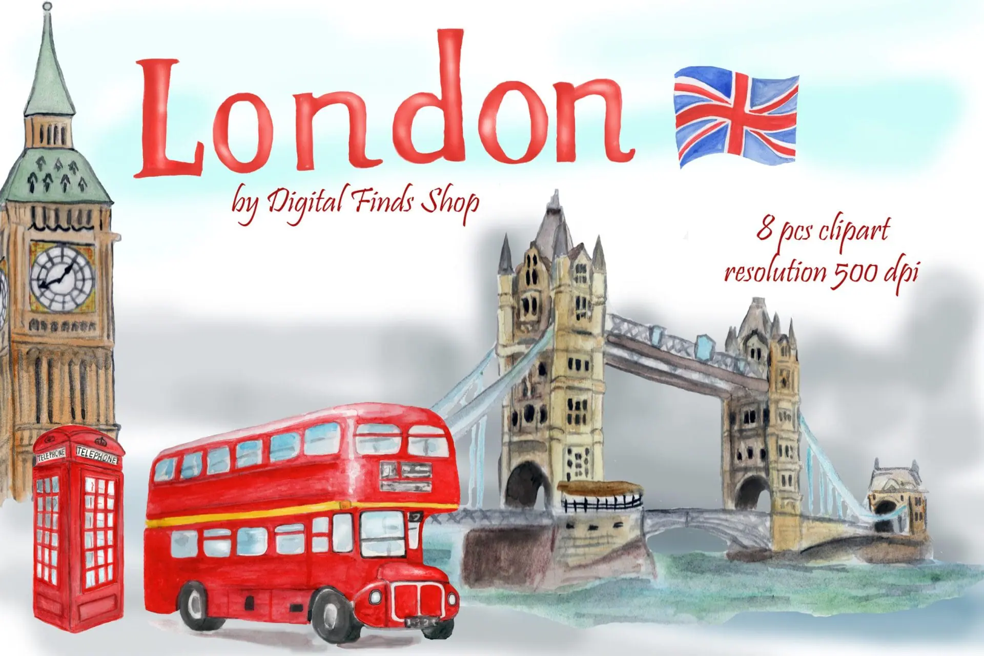London clipart, London landmark clip art, watercolor clipart 1 London clipart