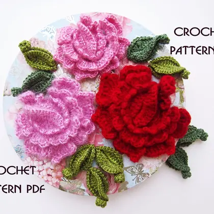 Crochet Rose Flower and Leaf Pattern