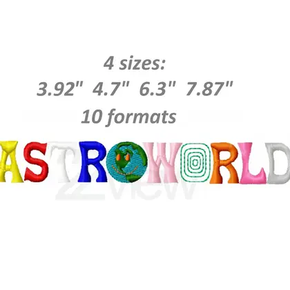 Astroworld Embroidery Design, Travis Scott file dst pes, 4 sizes
