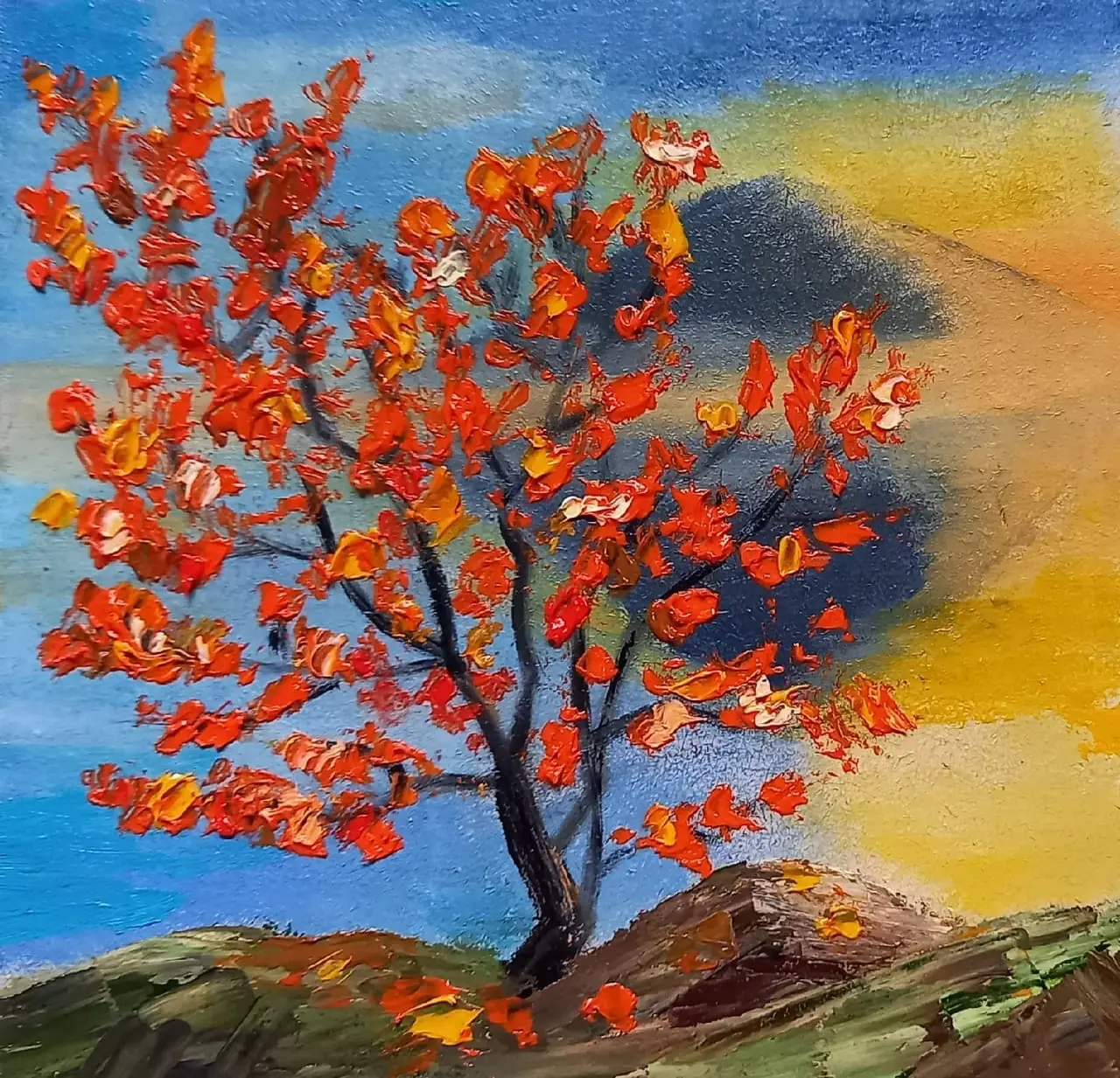 Autumn tree painting 6*6 inch mountain landscape 4 Autumn tree painting 6*6 inch mountain landscape - Image 4