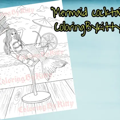 Mermaid cocktail coloring page