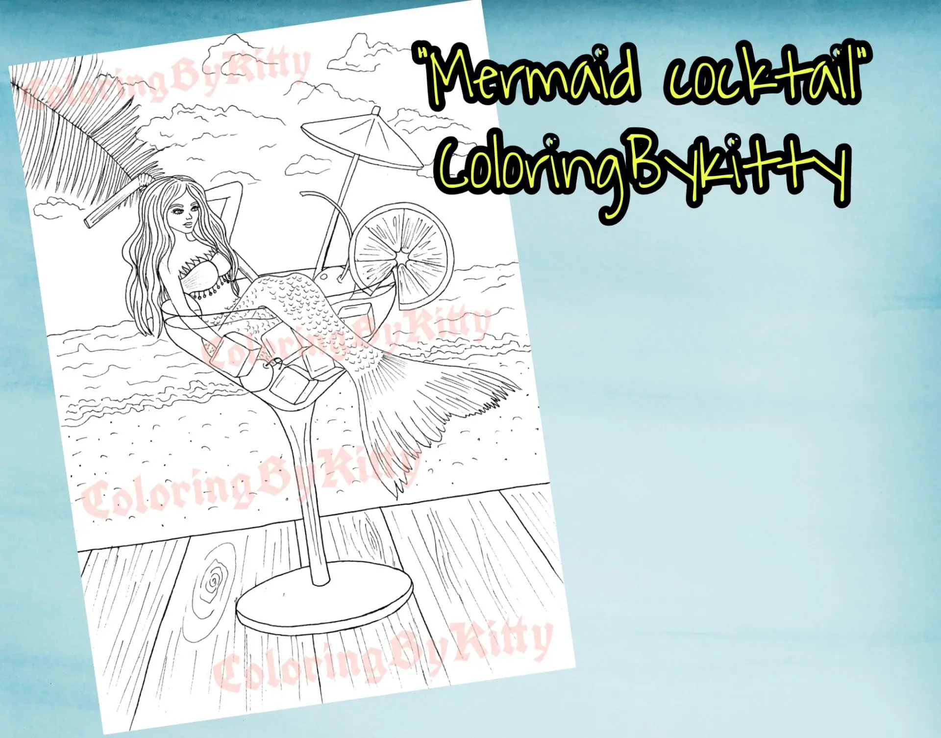 Mermaid cocktail coloring page 1 Mermaid cocktail coloring page