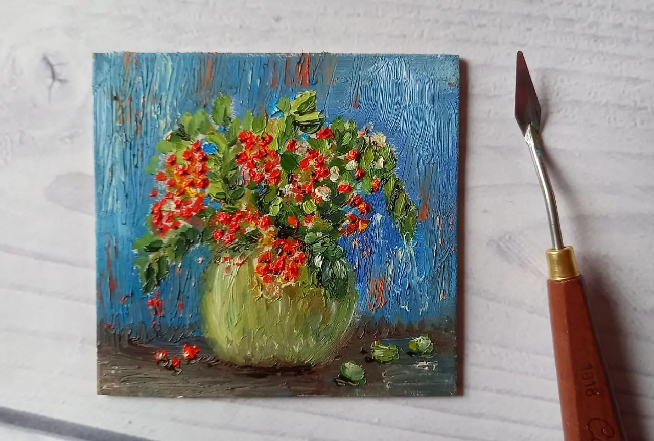 Rowan oil painting 4.7*5.1 inch still life in a vase 4 Rowan oil painting 4.7*5.1 inch still life in a vase - Image 4