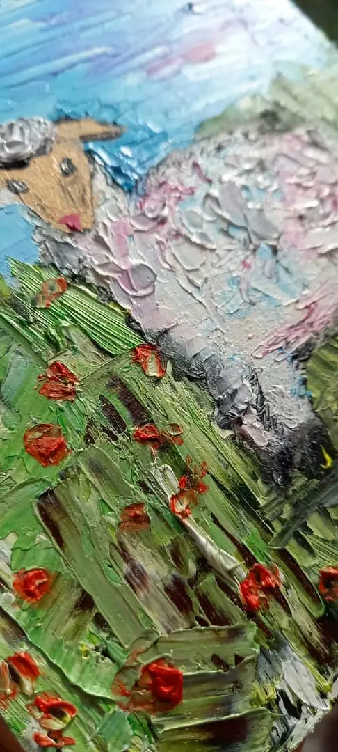 Sheep painting 6*6 inch cute original oil art 4 Sheep painting 6*6 inch cute original oil art - Image 4