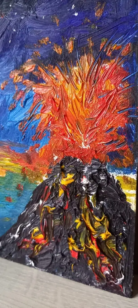 Erupting volcano oil painting 7/5*8/5 inch burning lava 3 Erupting volcano oil painting 7/5*8/5 inch burning lava - Image 3