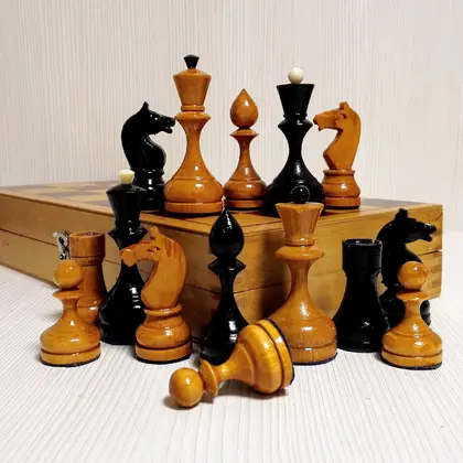 Antique Soviet Wooden Chess. Vintage chess USSR. Russian chess