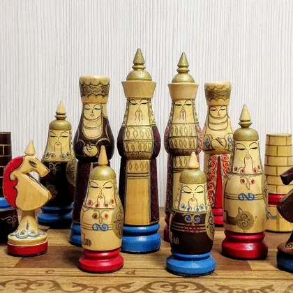 Vintage Soviet Wooden Chess set. Russian Antique chess.Chess USSR
