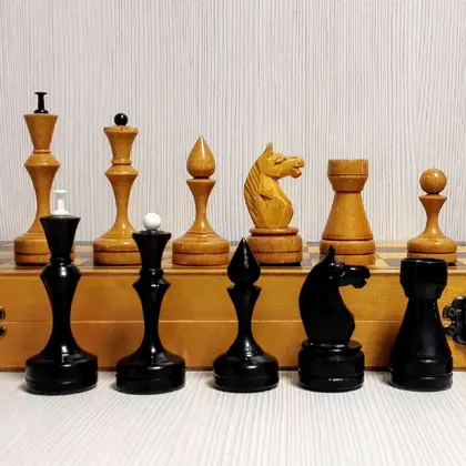 Large Vintage Soviet Wooden Chess. Antique Russian chess USSR