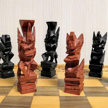 Vintage Wooden Chess Bali islands. Chess and Backgammon handmade