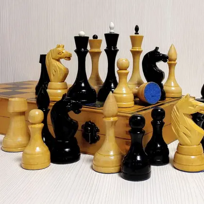 Large Antique Soviet Wooden Chess. Vintage Russian chess USSR