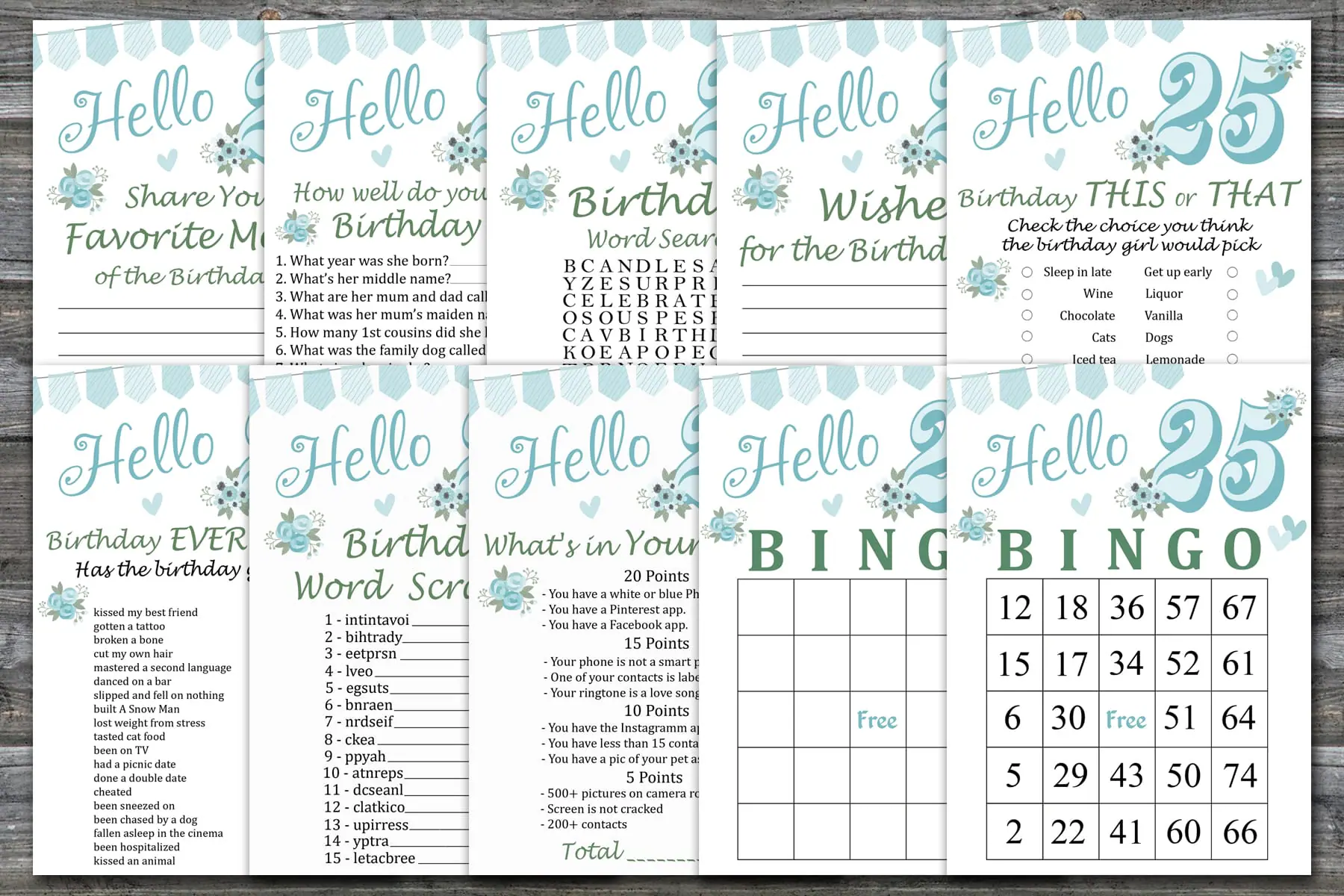 25th Birthday Games package, Adult Birthday Games 1 25th Birthday Games package, Adult Birthday Games