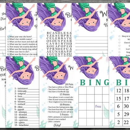 Mermaid Birthday Games package,Adult Birthday Games
