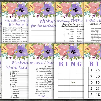 Watercolor flowers Birthday Games package