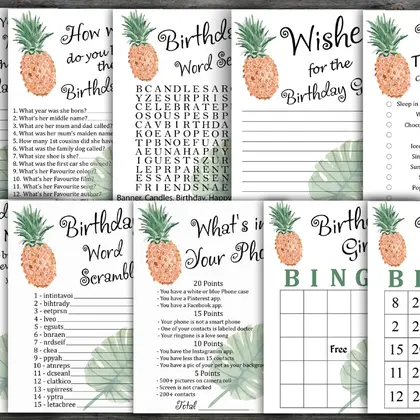 Pineapple Birthday Games package, INSTANT DOWNLOAD