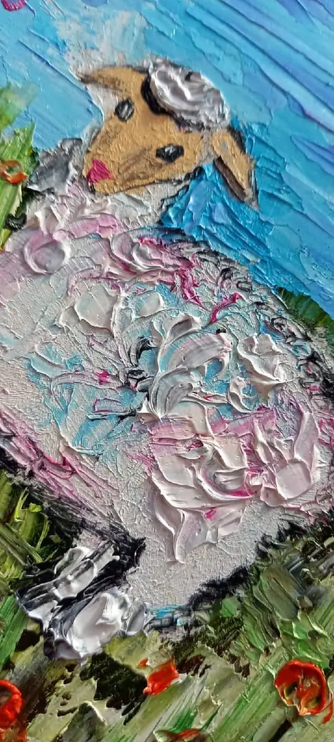 Sheep painting 6*6 inch cute original oil art 2 Sheep painting 6*6 inch cute original oil art - Image 2
