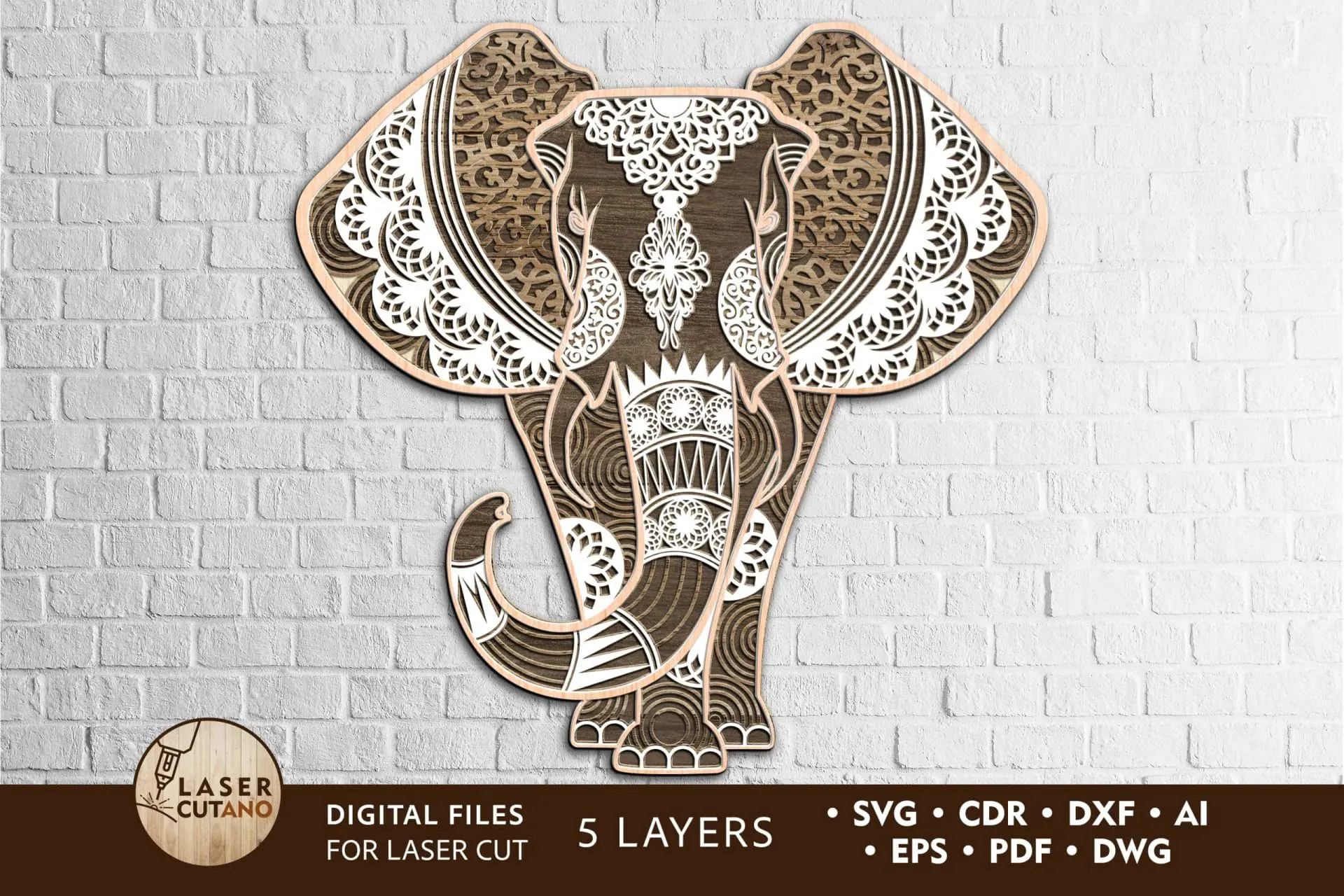 ELEPHANT Template for Laser Cut Wood or Paper Cut 3 ELEPHANT Template for Laser Cut Wood or Paper Cut - Image 3